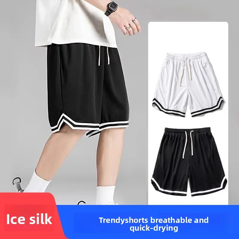 

Мужские баскетбольные лыжи Ice Silk Qui Dry, свободный крой, летние модные повседневные брюки пять четвертей, молодежные модные свободные брюки