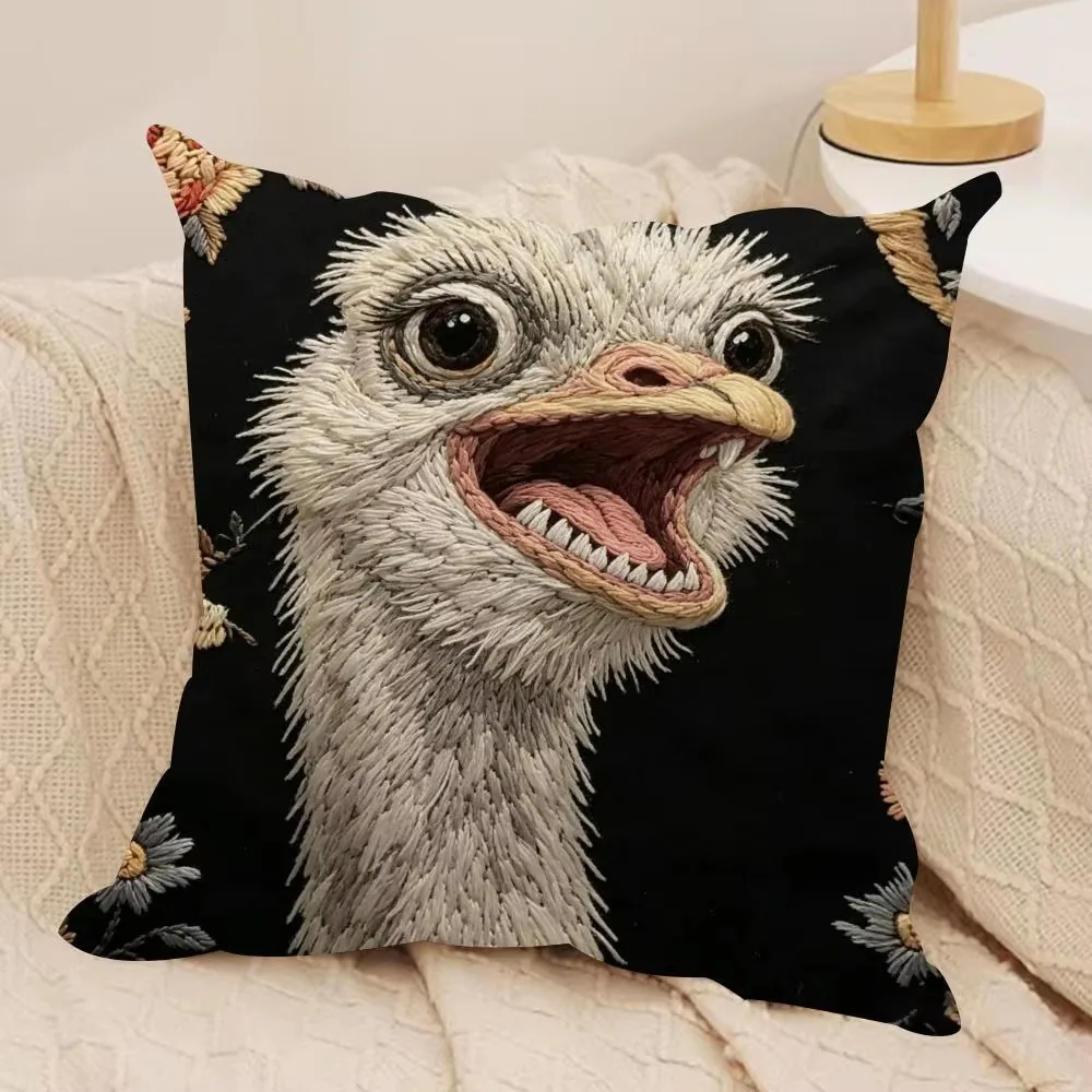 Double Sided Retro 2D Scream Animals Throw Pillow Cover, Soft Polyester Cushion Case with Invisible Zipper for Bedroom Sofa