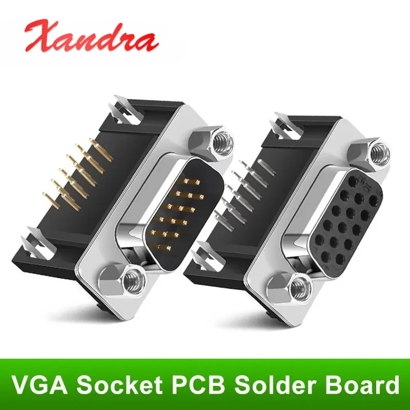 DB15 VGA Socket PCB Welding Plate Connector 3 Rows of 15 Needles Male/Female DR15P 3.08/8.85mm Solid Pin 90° Terminal Fitting