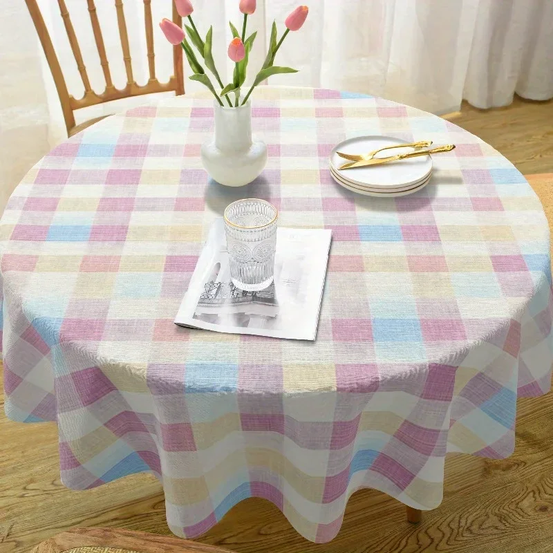 One round tablecloth - pink checkered round tablecloth - 60 inches - camping tablecloth decoration