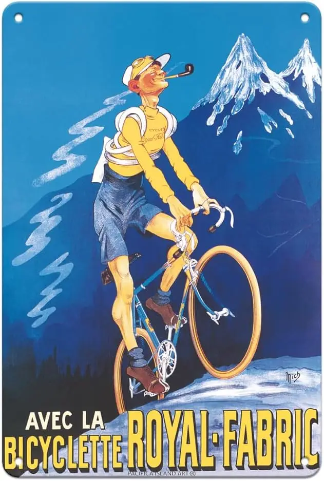 Pacifica Island Art Alpine Cycling with the Royal-Fabric Bicycle (Avec la Royal-Fabric Bicyclette) - Vintage French Adverti sign