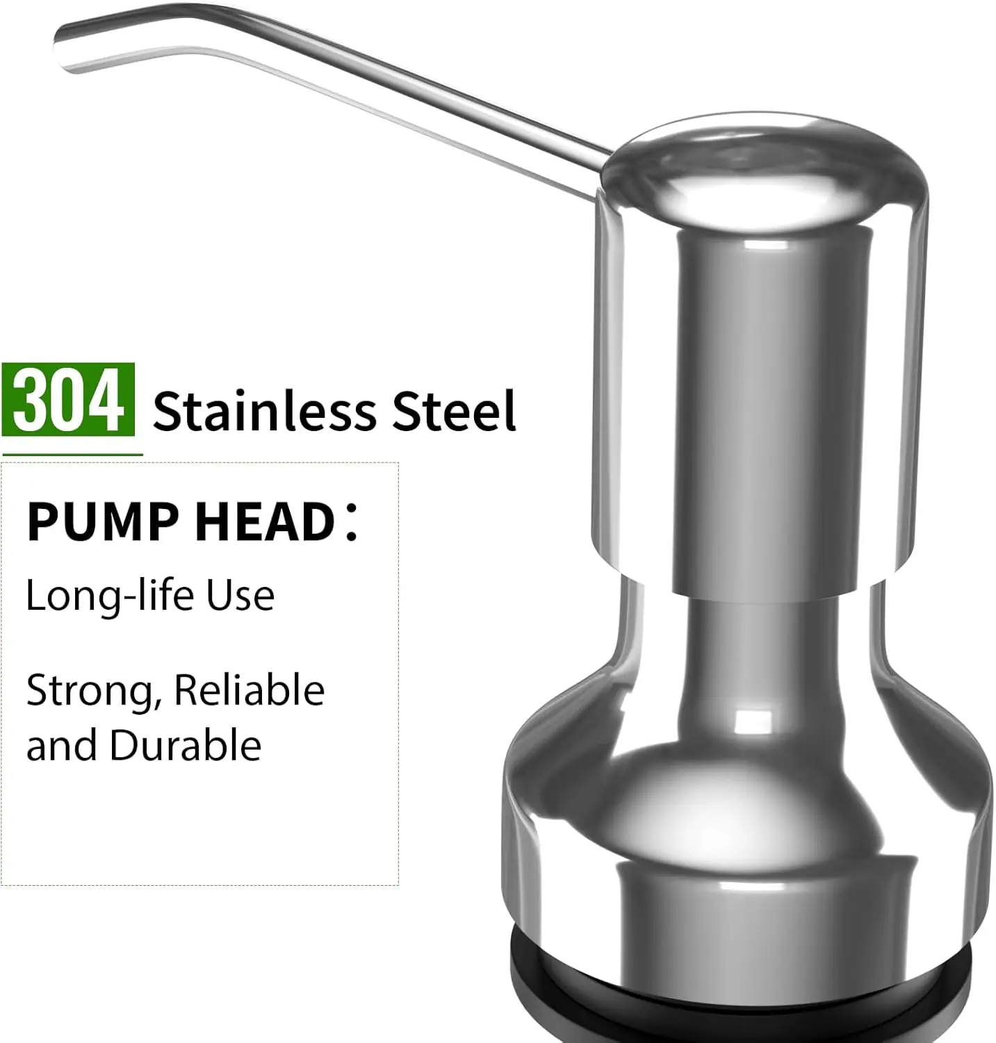 304 Stainless Steel Kitchen Sink Soap Dispenser  Refill from the Top 500ml Bottle Long Threaded Shank Wide Pump Head