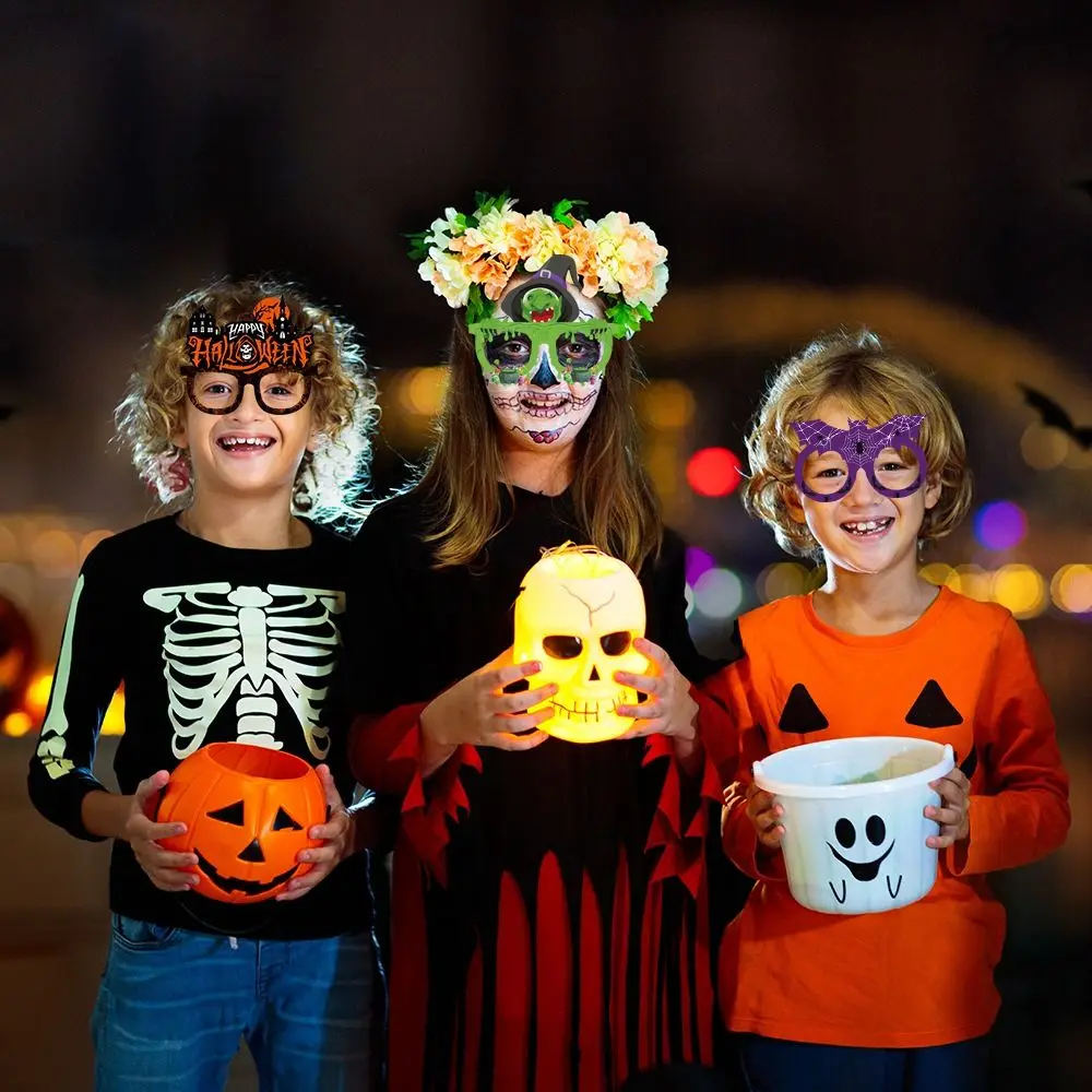 

6pcs Bats Halloween Funny Glasses Pumpkin Paper Ghost Paper Glasses Plastic Witch Hat Pumpkin Glasses