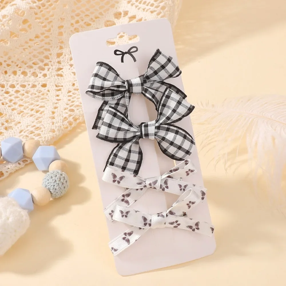 

4Pcs/Set Cute Kids Bows Hair Clip for Baby Girls Sweet Printing Hairgripes Lace Striped Yarn Barrette Headwear Hair Accessories