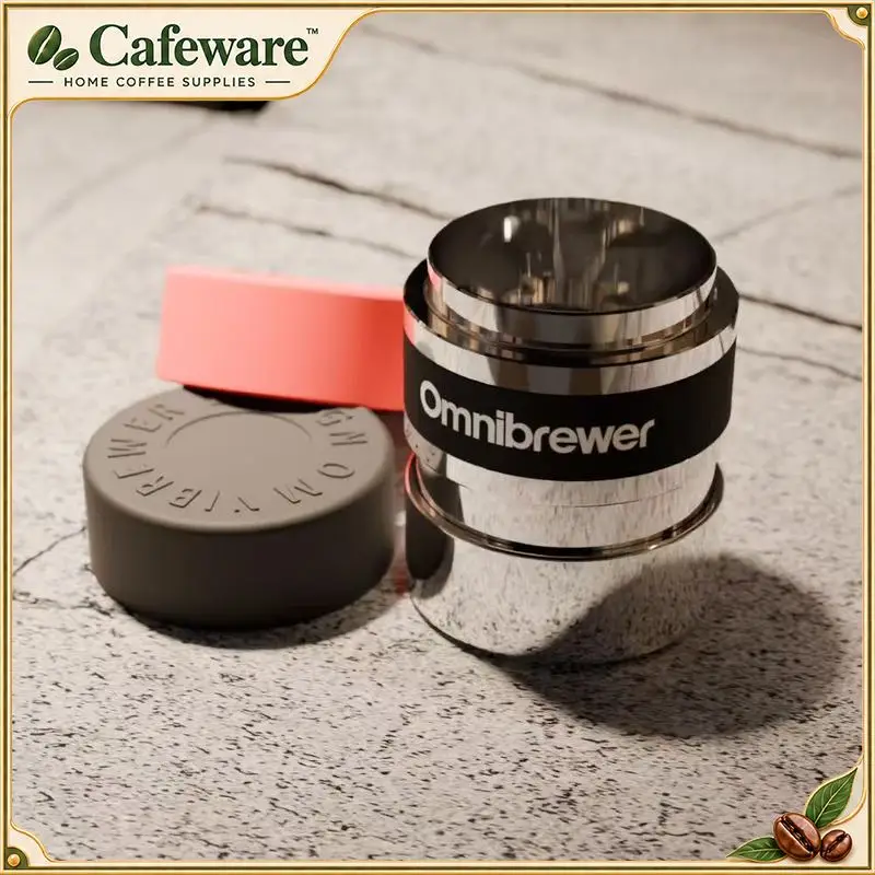 Omnibrewer 58mm Coffee Dosing Cup With Spinning Needle Distributor 2 In 1 Stainless Steel Espresso Distribution Tool