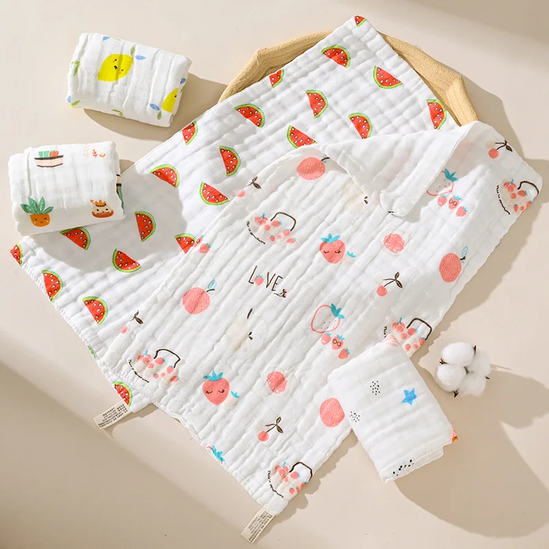 25 * 48cm Six-Layer Pure Cotton Small Tower Baby Gauze Face Cloth High Density Seersucker Children Towel Bath Towel Saliva Towel