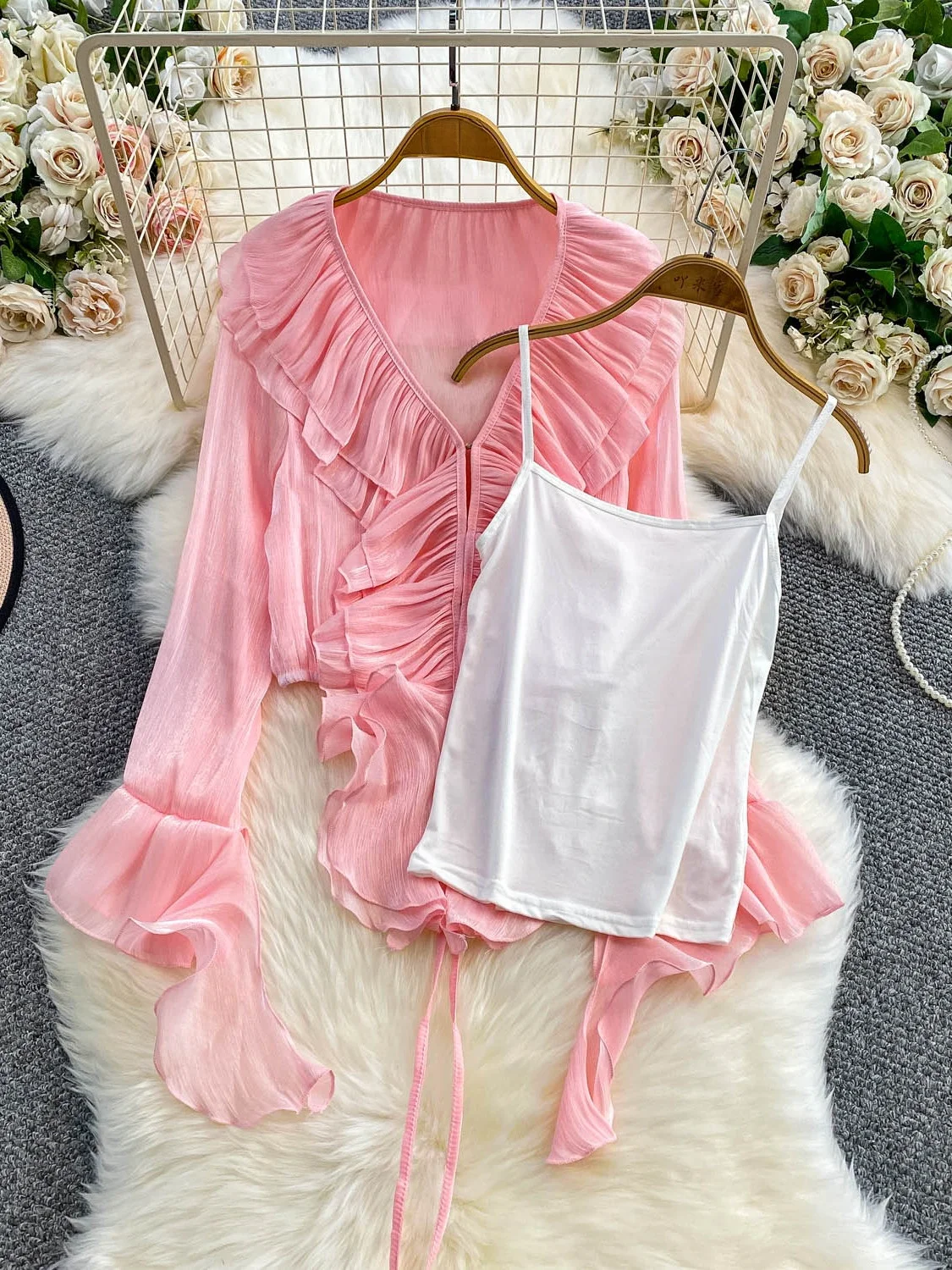 

Французский топ-бель с кружевным подолом для женщин, базовый слой, нежно-розовый, осенняя мода