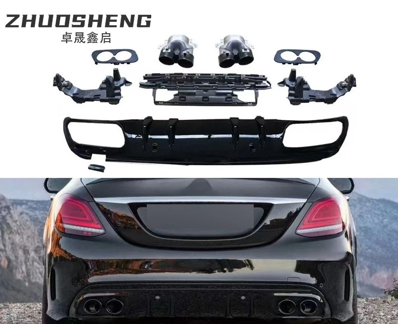 Rear Lip for Mercedes C-Class W205 19 C63 AMG , Exhaust Tips, Bumper Kit, Car Body Parts, Styling Accessories, 4PCS Set