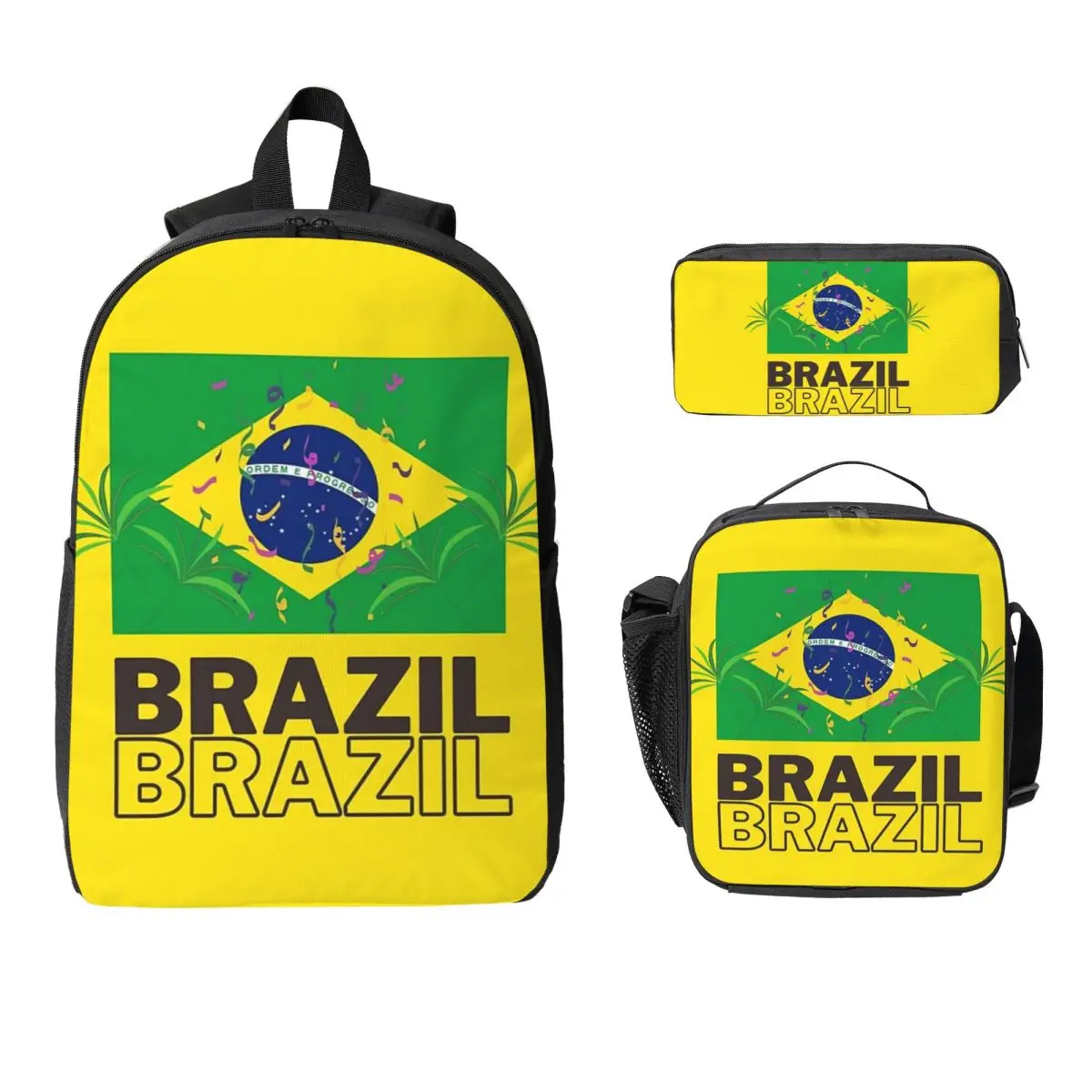 

Brazil National Flag Backpack Student BookBag School Bag Computer Shoulder Bags 3ps Insulated Lunch Bag Pencil Case