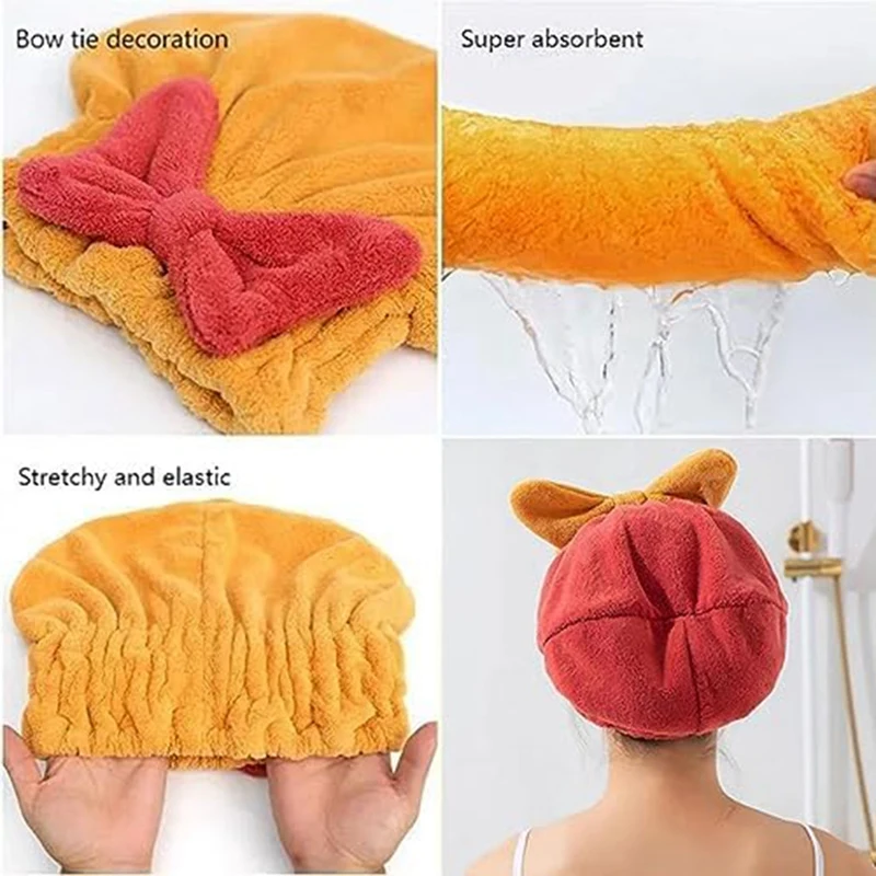 Super Absorbent Hair Towel Wrap For Wet Hair, Qrying Dry Head Wrap With Bow-Knot Shower Cap, Microfiber Hair Towel Cap