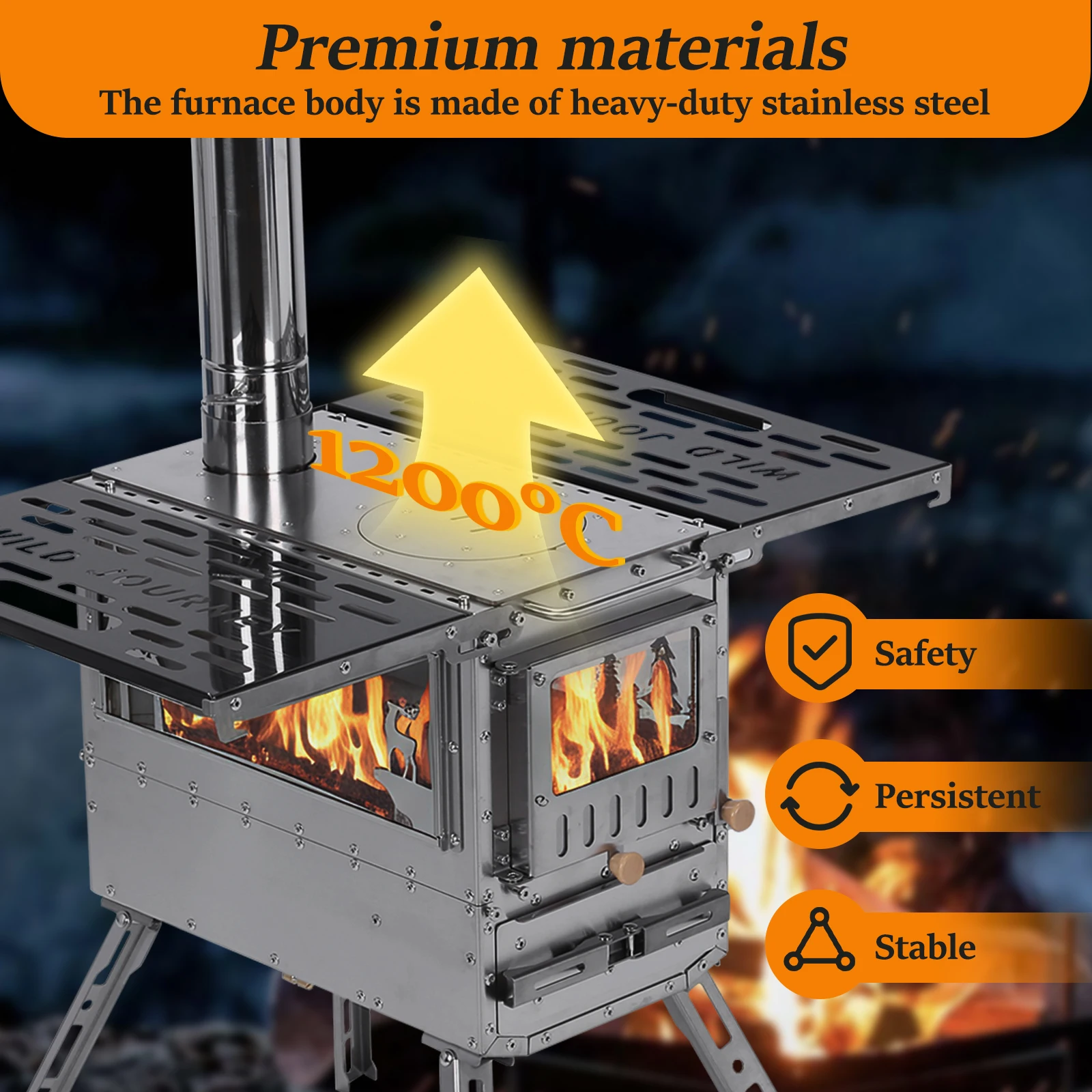

Camping Stove with Oven & Camping Table with Chimney Pipe Portable Pellet Stoves Stainless Steel for Heating Cooking Hunting
