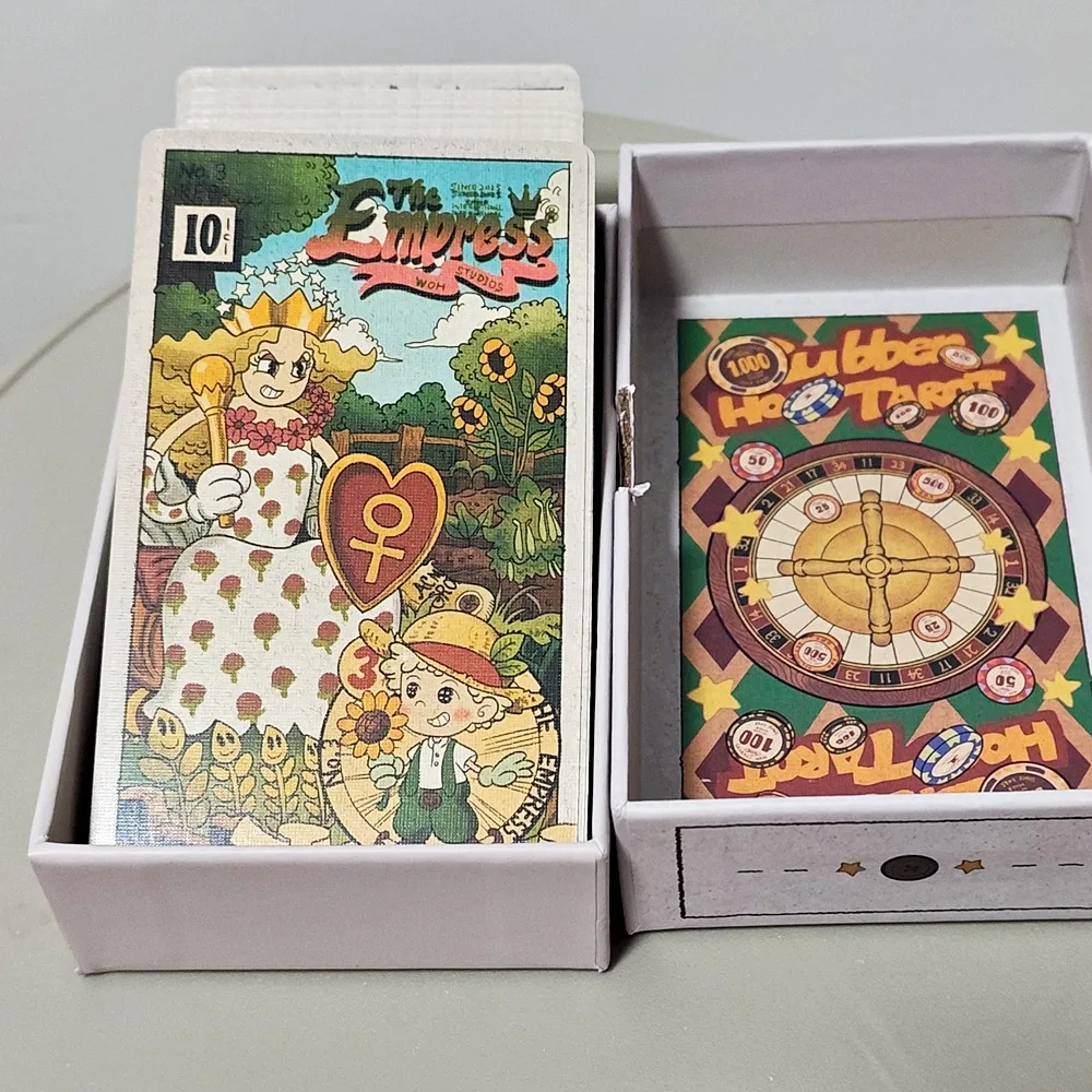 Jeu de tarot vintage en caoutchouc dans une boîte rigide, 78 cartes de tarot à motifs de dessins animés anciens, doublement gaufrées, 12*7cm