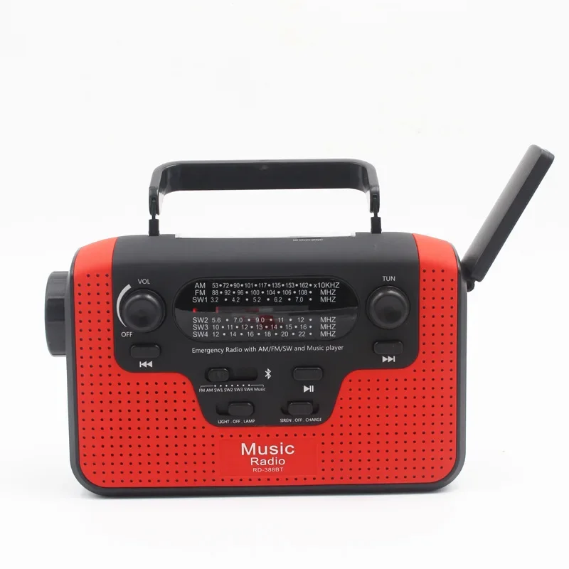 Portable AM FM Radio LED Light Flashlight Bluetooth Speaker Mobile Phone Bank Solar Hand Power Generation TF Card U Disk Player
