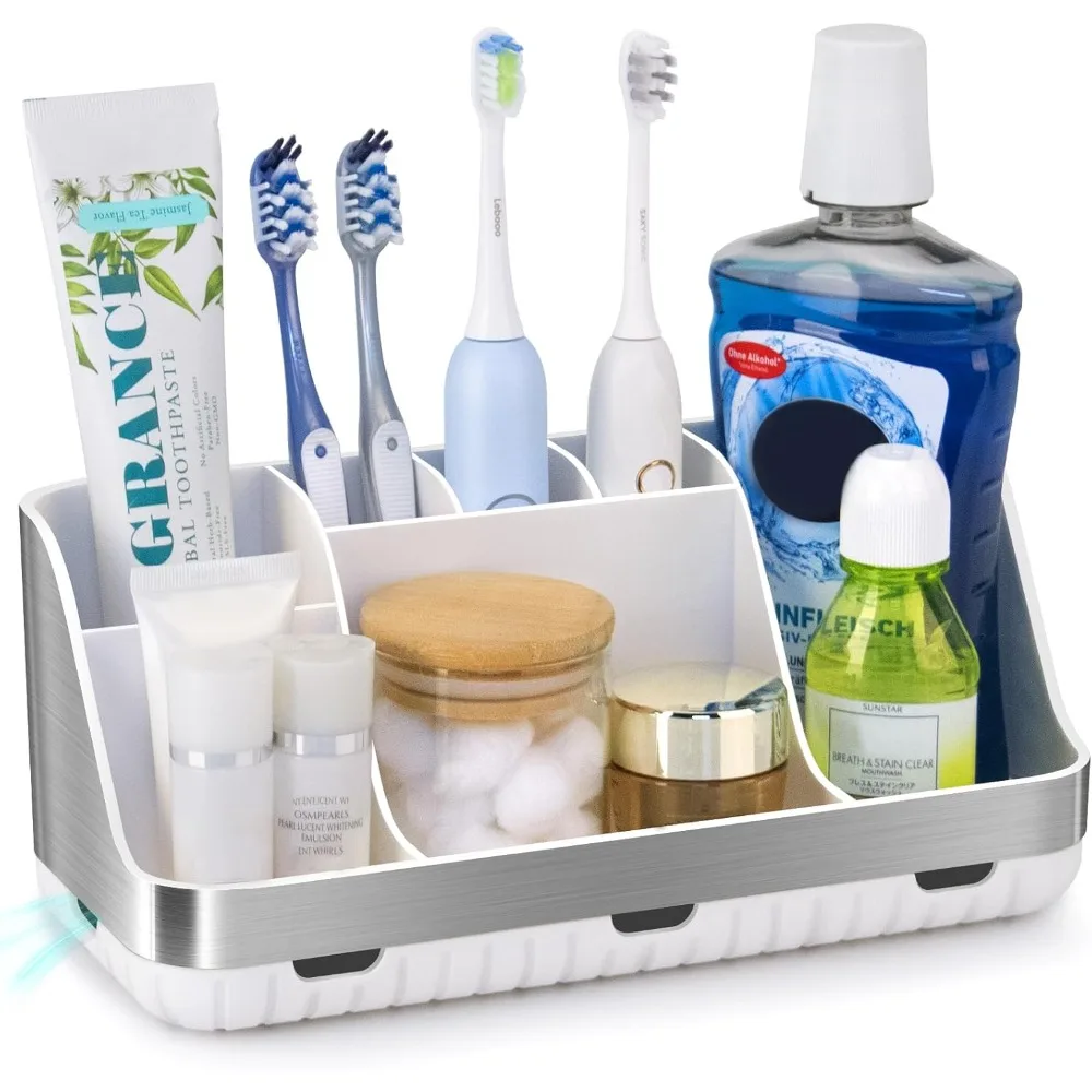 

Toothbrush Holders for Bathrooms Countertop Organizer - Kids Electric Toothbrush and Toothpaste Holder Detachable 7 Slots Tooth