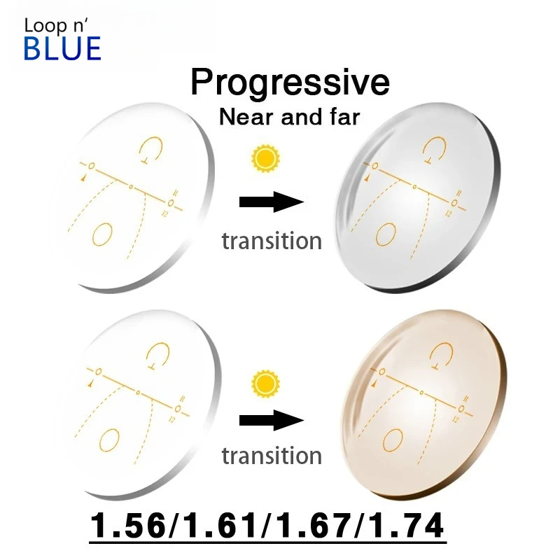 Brand Men 1.56/1.61/1.67 Photochromic Progressive Multifocal Lenses HMC Coating Anti-ultraviolet Anti-scratch Aspheric Lenses