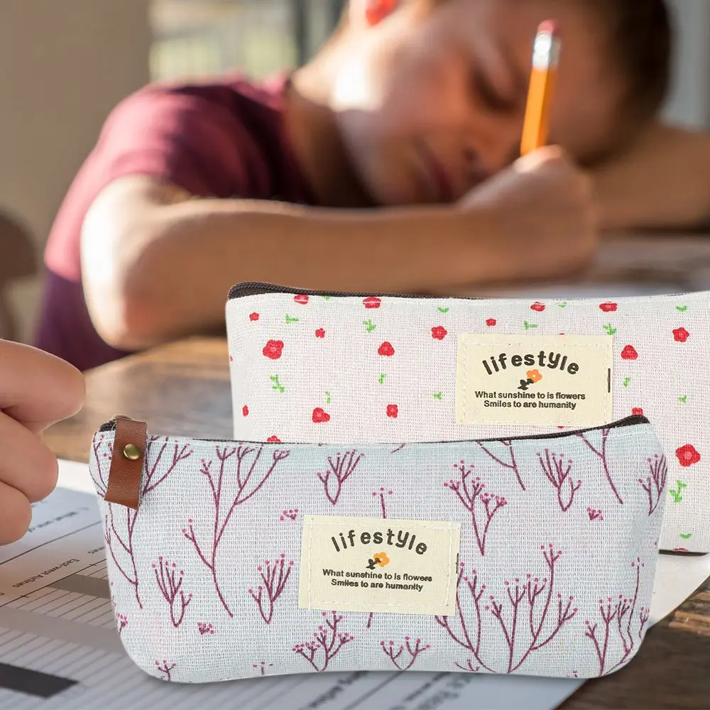 Fashion Pencil Box School Supplies Canvas Stationery Bag Lovely Pastoral Floral Pencil Case