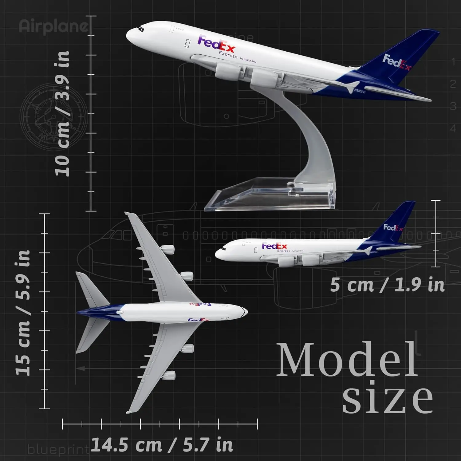 A380 نموذج طائرة طائرة فيديكس الخطوط الجوية 16 سنتيمتر 1/400 مقياس الطائرات دييكاست ألعاب معدنية نموذج طائرة عرض الأطفال