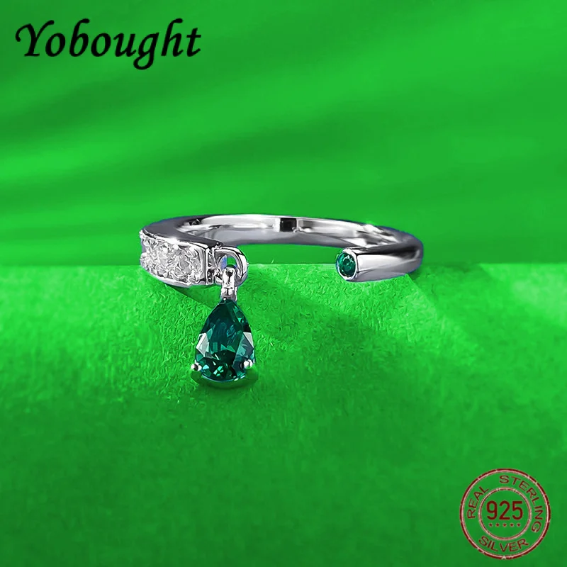 

New S925 Silver 4 * 6MM Water Drop Green 5A Zircon Tassel Open Ring Women's Fashion High end Jewelry Gift