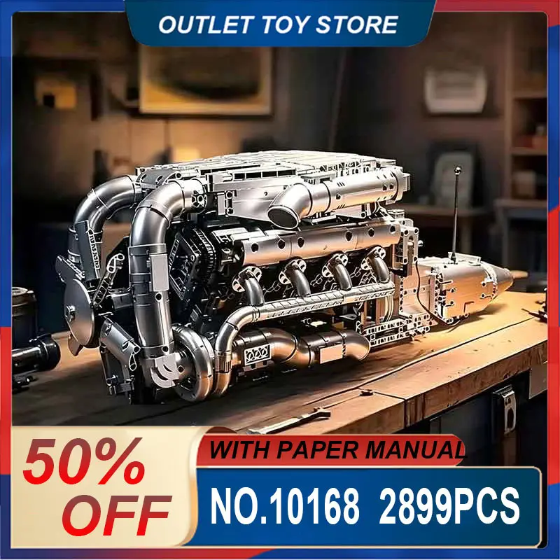 Mould King 10168 Technical Engine Model Building Blocks Bricks, Hand‑built Engineering Kit, Favorable Present for Hobby Players
