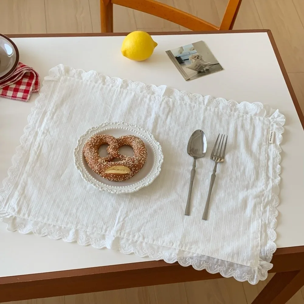 

Korean Style Soft Flounced Lace Ruffle Placemats Dust-proof Multi-purpose Lace Napkins Cotton Napkins Dining