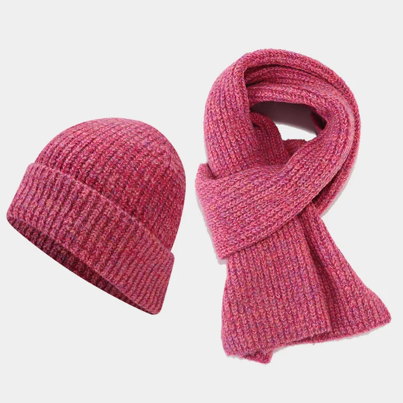 2pcs-set-beanies-hats-scarf-for-women-men-unisex-knitting-winter-caps-sets-solid-color-thickened-fushia-blue-green-coffee-red