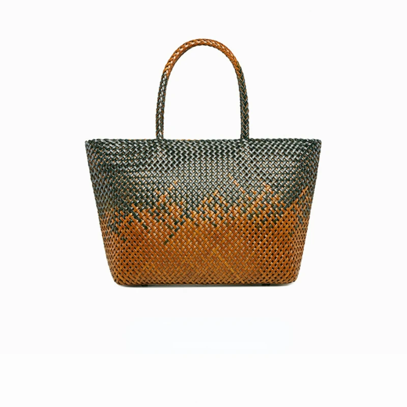 2023 Popular Beach Straw Hand Bags French Niche Design Handmade Cowhide Hand-woven Women\'s Bag Large Capacity Shoulder Bag