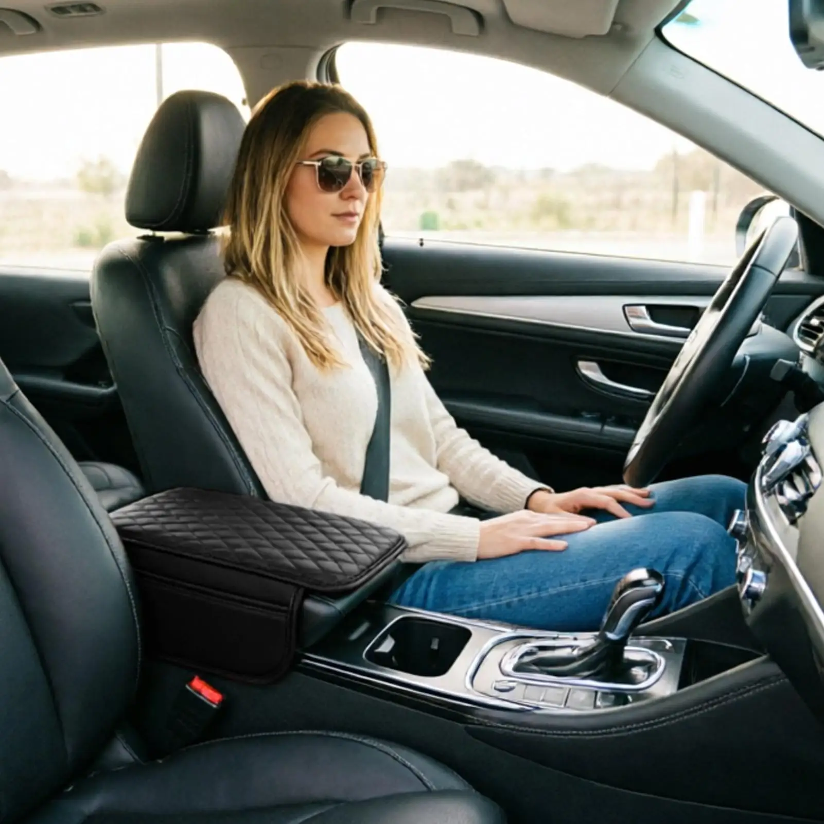 Car Arm Rest Cushion Large Capacity Leather Car Armrest Cover For Automotive Vehicles Sedan Pickup Truck Trailer RV Tractor ATV