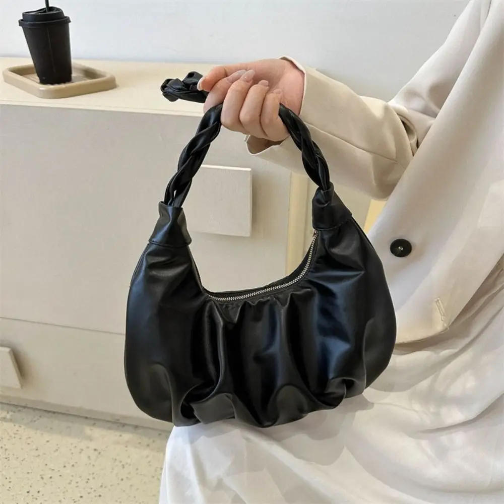 

Temperament Sweet Cloud Shoulder Bag Elegant Korean Style Underarm Bag Wrinkle Pure Color Dumplings Bag Women