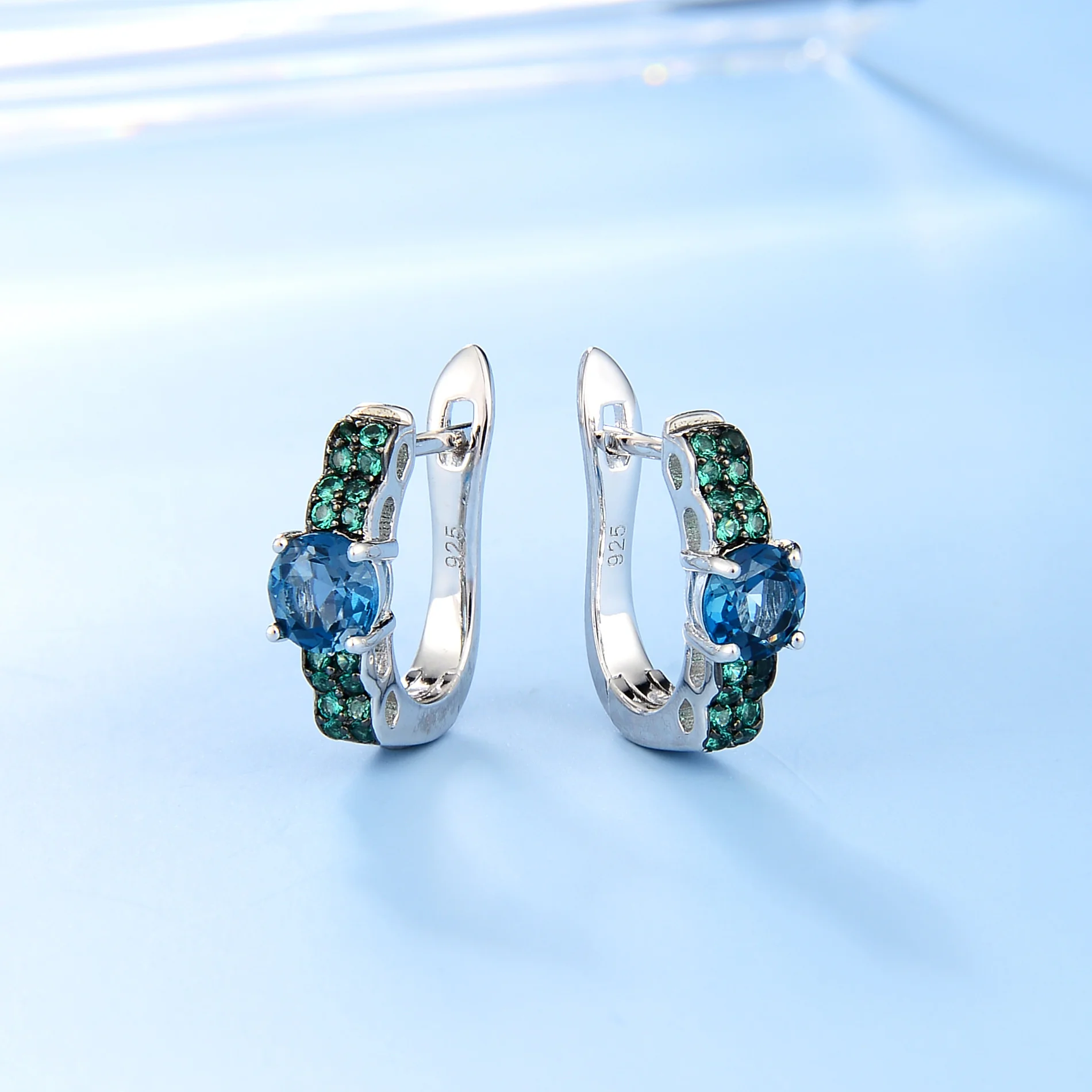 

Luxury brand genuine real jewels Straight natural color jewelry inlaid with topaz s925 silver earrings and studs high quality