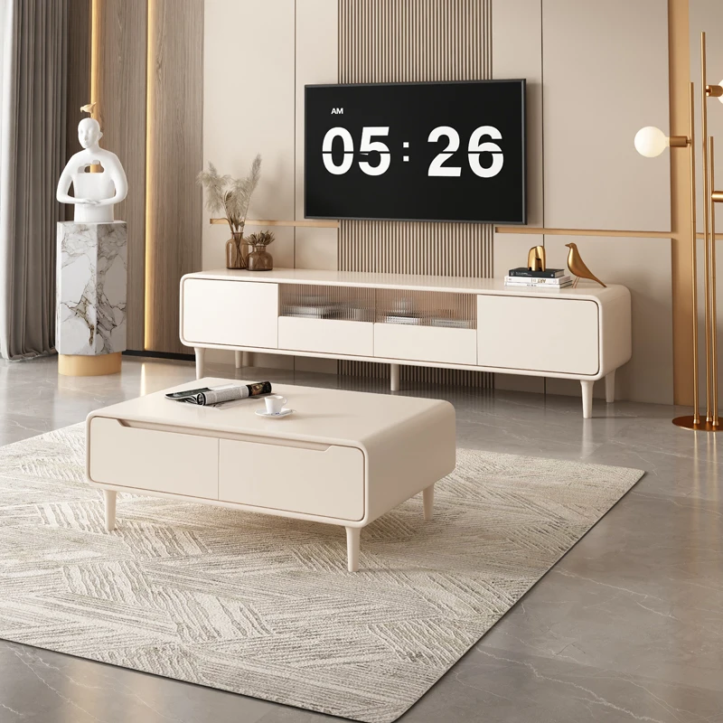 Coffee table white cream style modern simple small apartment
