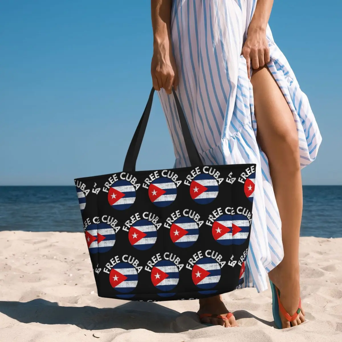 

Cuban Cuba Country Flag Beach Tote Bag Sport Gym Yoga Duffle Large Tote Bag Women Travel Bag Fitness bag