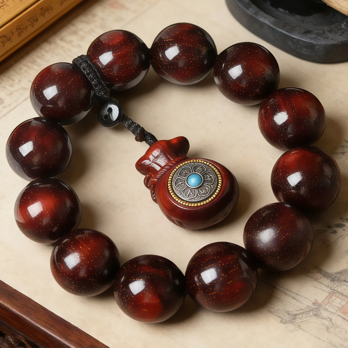 

Браслет из палисандра 2026 2.0 с золотой звездой и подвеской-мешочком удачи DIY, унисекс, молитвенные бусы, подарки