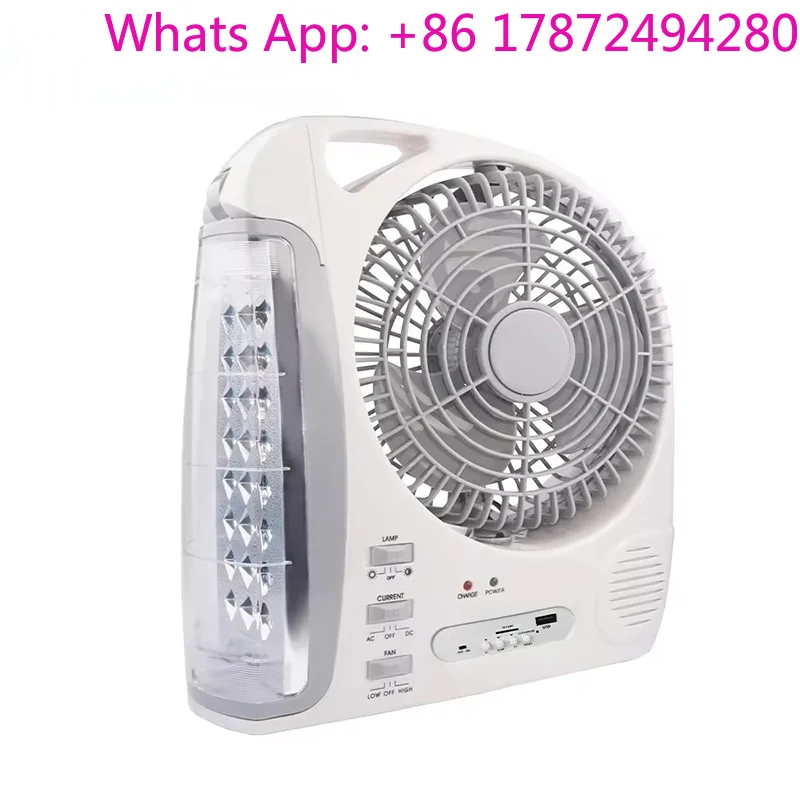 6-in-1 Portable Fan with LED Light Solar Powered Rechargeable 2 Wind Speed and Brightness Adjustable Electric Outdoor Fan