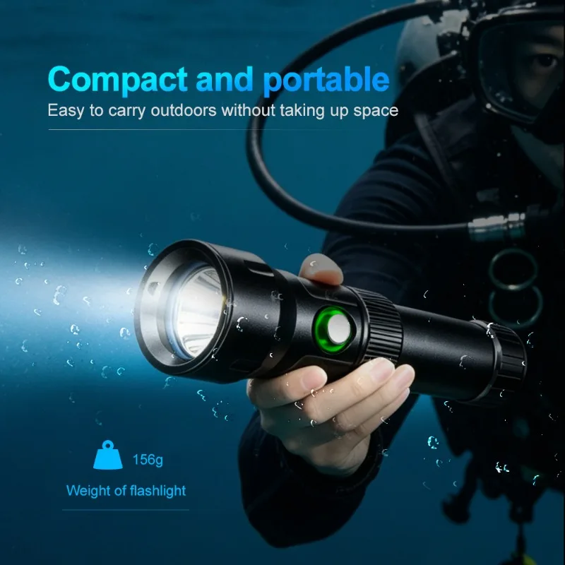Diving LED Flashlight IPX8 Waterproof High Brightness Rechargeable Long Runtime Far Beam for Outdoor Lighting