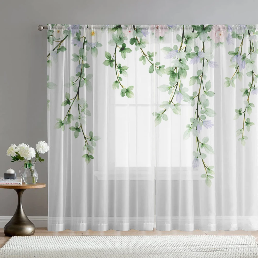 2Pcs Watercolor Hanging Branches And Floral Prints Home Decoration Window Screens, Suitable For Cafes, Restaurants, Bedrooms