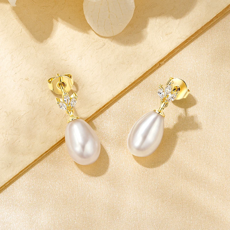 Oxtao Leaf & Pearl-Detail Drop Earrings — product information 3