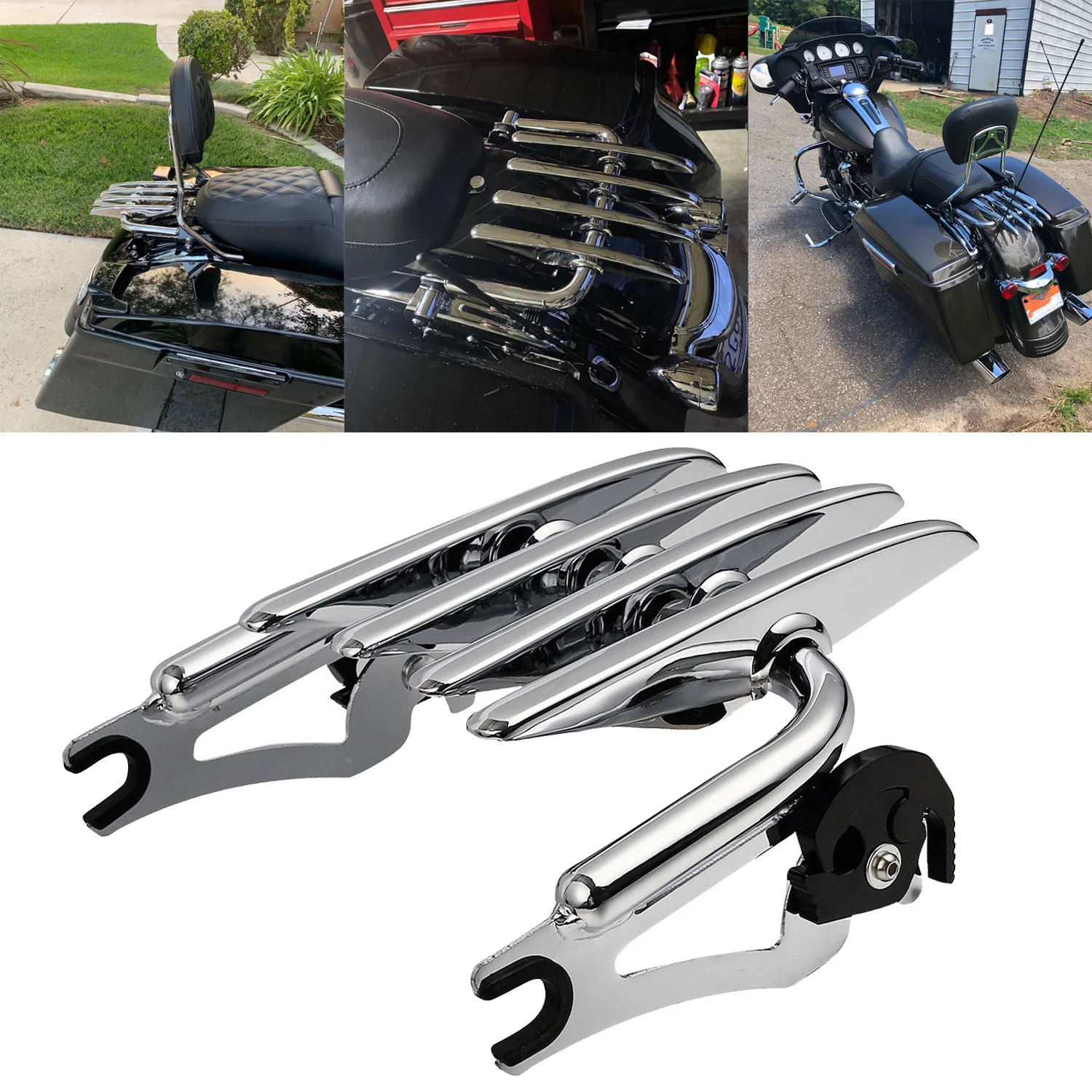 Chromowany, odłączany, podwójny bagażnik montażowy Stealth do Harley Touring Street Electra Glide Road King FLHT FLHX 2009-2023