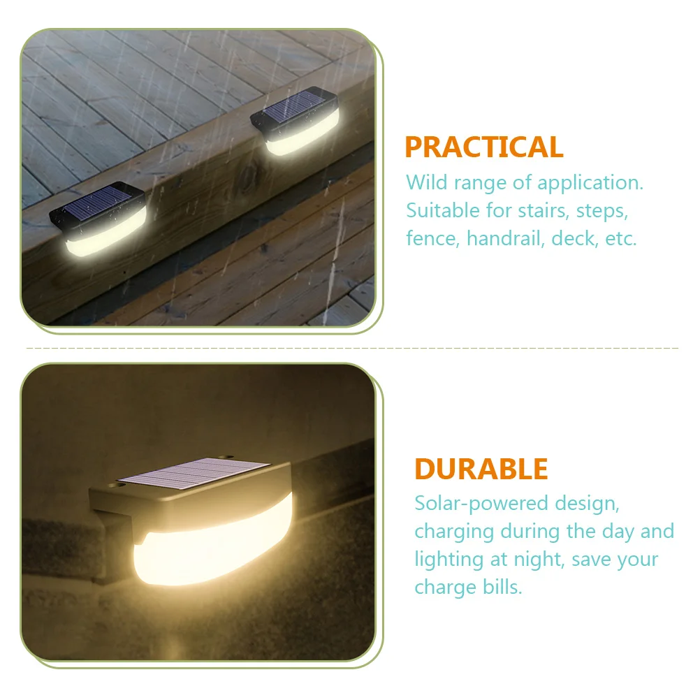 

2pcs Solar Stair Lamps Outdoor Step Lights Deck Fence Handrail Waterproof High Efficiency Polysilicon Powered Night Light