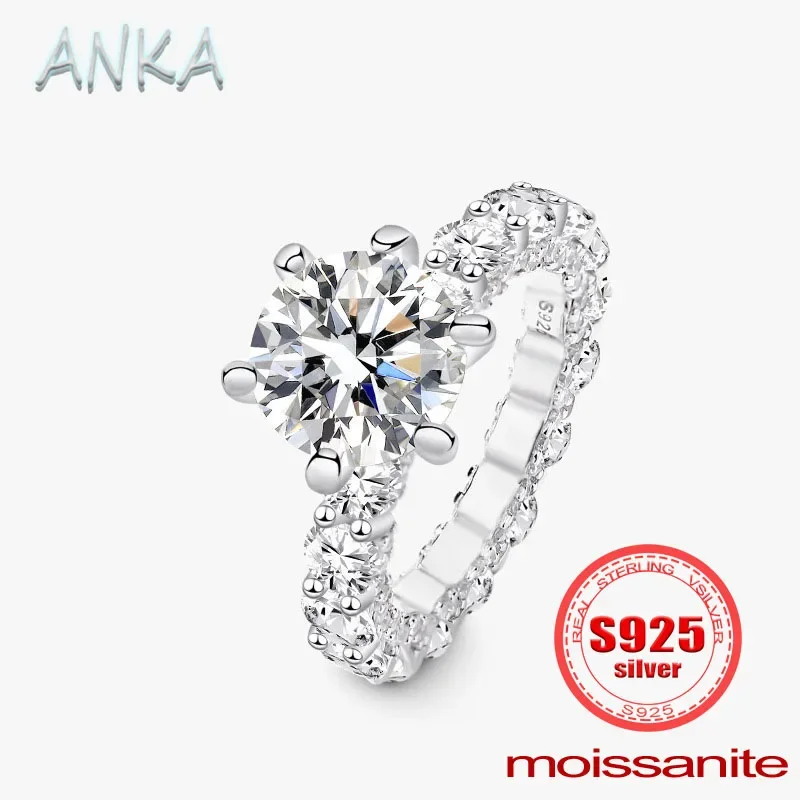 

ANKA NEW S925 sterling silver 4ct moissanite six claw ring full set high class feeling proposal woman's ring