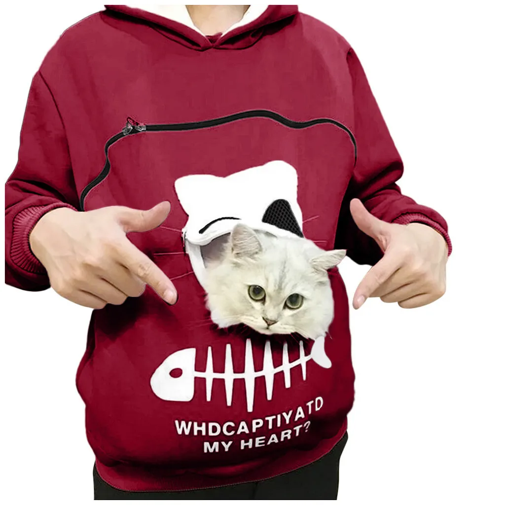 Sudadera con capucha canguro gato perro mascota mujeres espesar sudaderas con capucha jerseys bolsillo Animal oreja con capucha amantes de los gatos