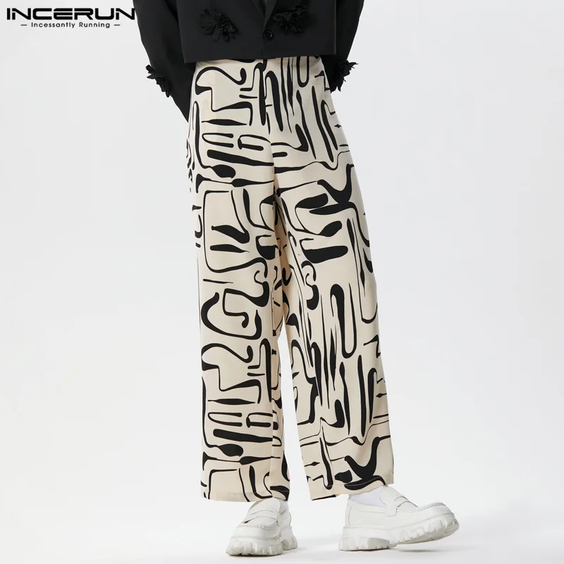 2024 Fashion Men Pants Printing Elastic Waist Loose Casual Trousers Men Joggers Streetwear Leisure Wide Leg Pants S-5XL INCERUN