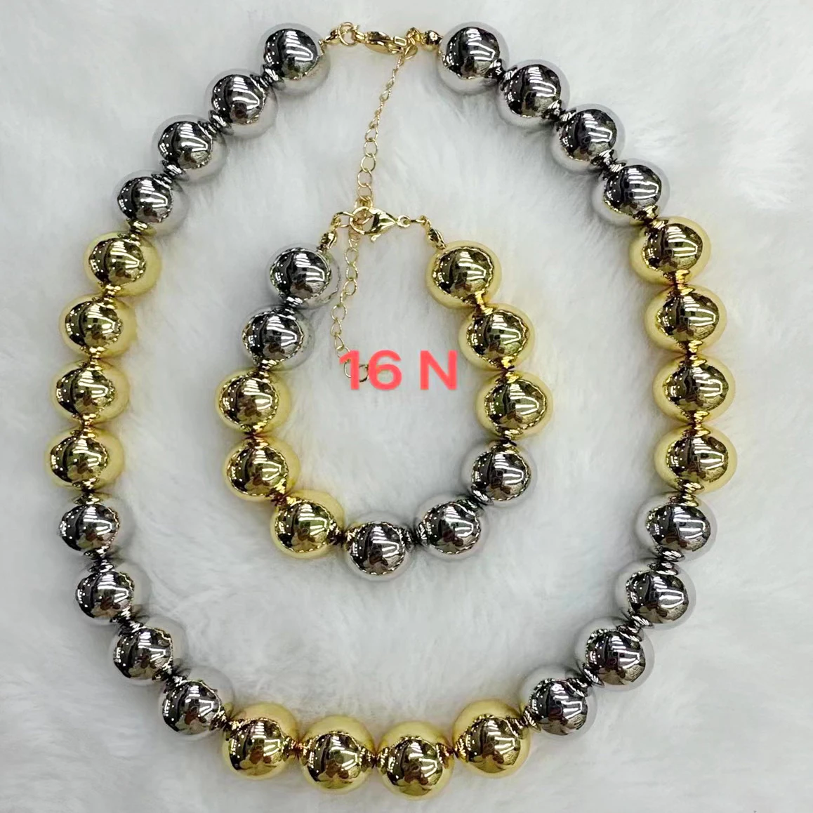 3 Sets, Multi size Gold Silver Beads strand Handmade Jewelry Necklace Bracelet Sets Classic Trendy Women Party Gift