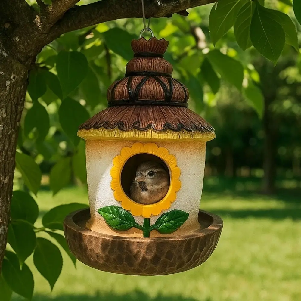 

Pet Cottage Resin Crafts Outdoor Bird House Weatherproof Ventilation Holes Wild Bird Nesting Box Handcrafted" Feeder Hut Patio