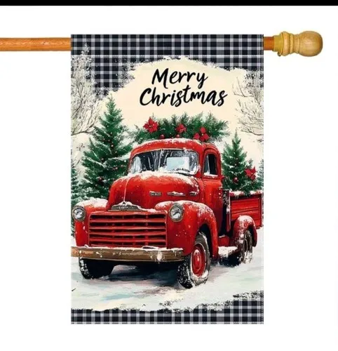 Wunderschöne 12X18" entzückende Hello Winter Old Red Truck Farmhouse Garden Flag JJE