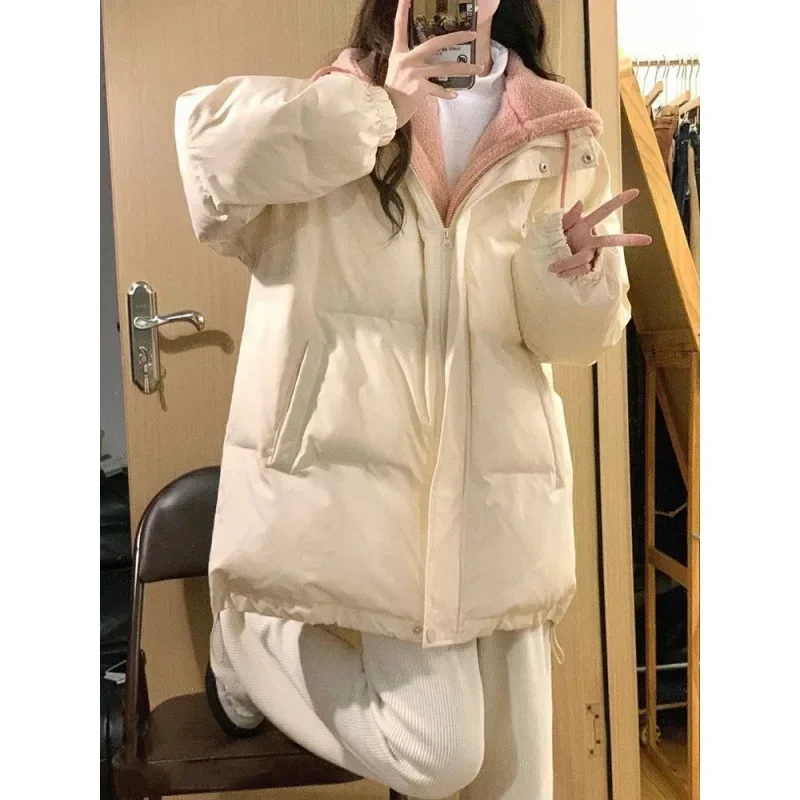 Zimowy płaszcz ocieplany, odzież wierzchnia, imitacja dwuczęściowego stroju, wytrzymała kamizelka bawełniana z efektem puchu, kurtka damska w stylu koreańskim, pogrubiona kurtka z futra jagnięcego, luźny krój.