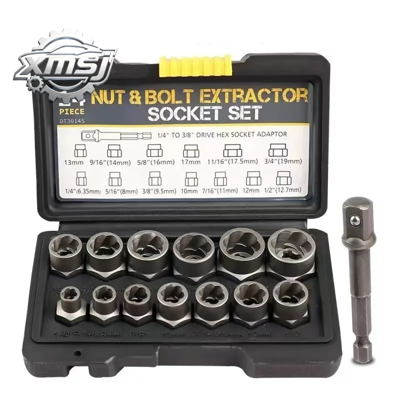 Extractor  tornillos dañados  14 piezas, removedor  tuercas y pernos  acero cr-mo, Kit  herramientas para coche, Kit d