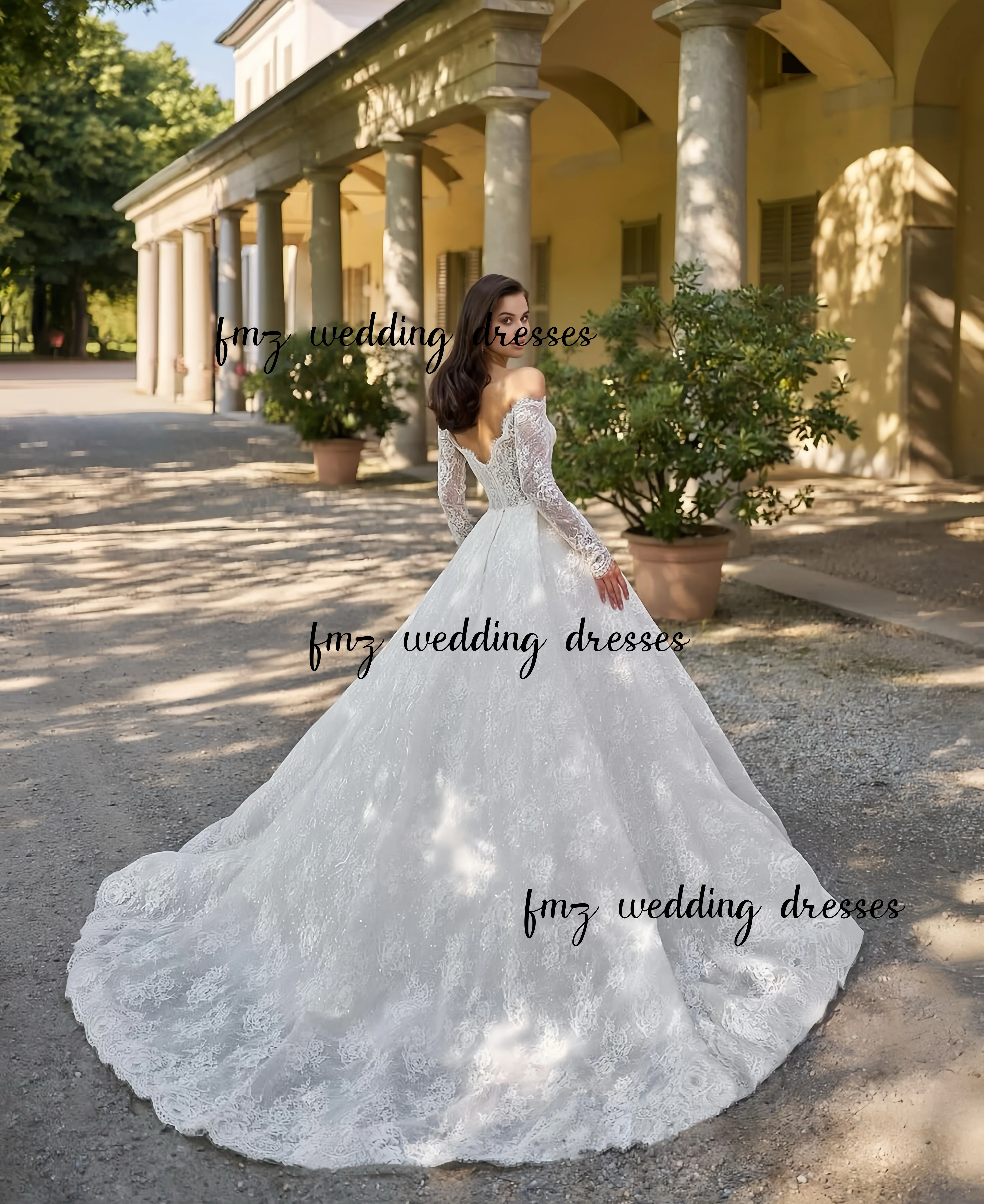 Suknia ślubna z koronką, długim rękawem i dekoltem na zamówienie, elegancka, Estidos de novia amanda novias amanda novias official