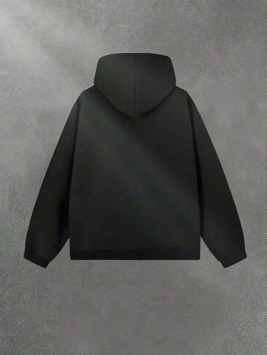 

Mens Black Hooded Sweatshirt With Drop Shoulder Long Sleeve Casual Pullover For Autumn Winter
