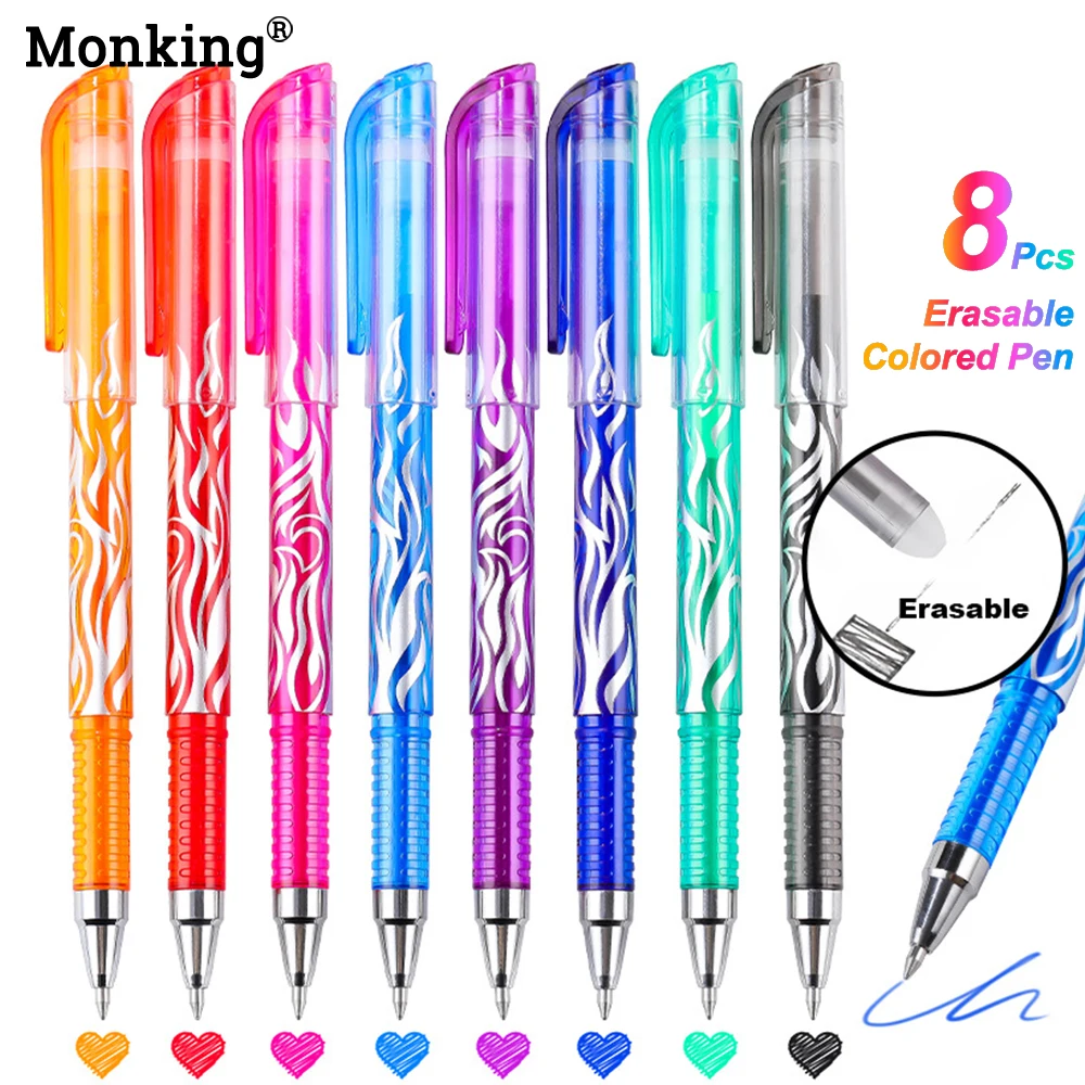 

Monking 8pcs New 0.5mm Erasable Gel Pens Set 8colors Refill Rod Magic Ink Erasable Pen for Office Writing School Stationery
