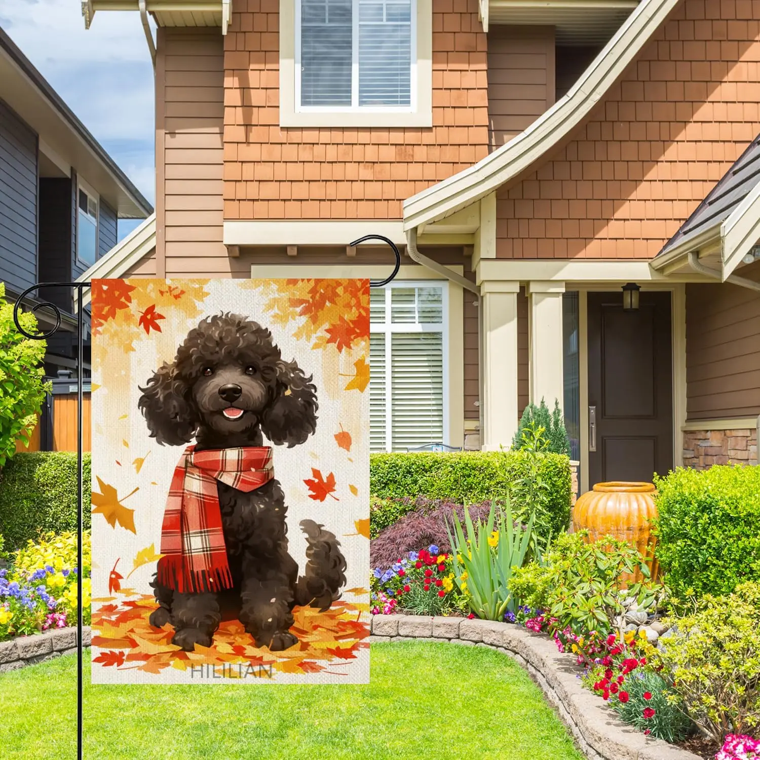 Poodle Garden Flag Home Garden Welcome Dog Fall Yard Flag, 12x18 Inch, Double Sided for Outdoor Fall House Yard(3516)